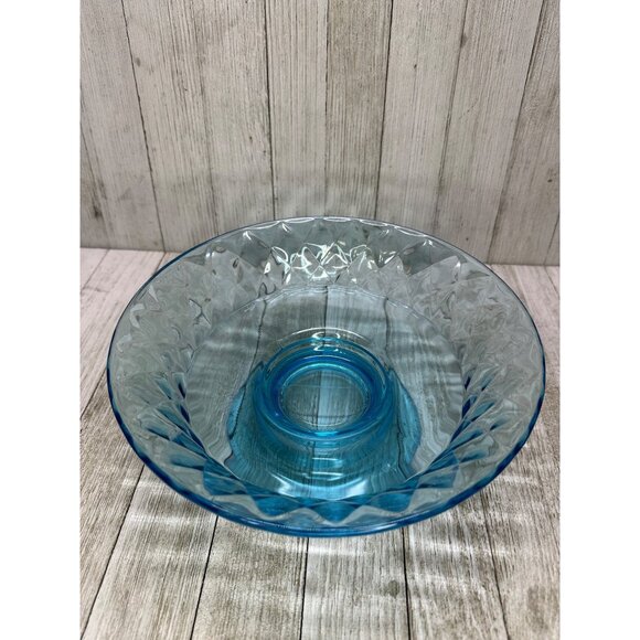 Vtg Early American Pattern Glass Bowl Footed Diamond Quilted Sky Blue 8.5" DIA - Picture 3 of 8